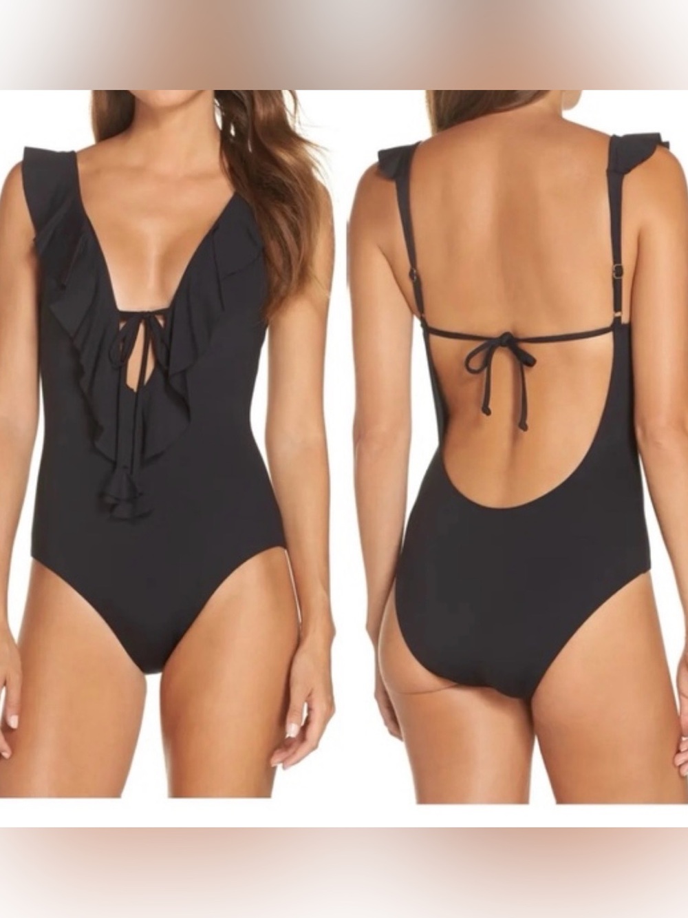 NWOT BECCA White and Gold Logo Ribbon Swim Top